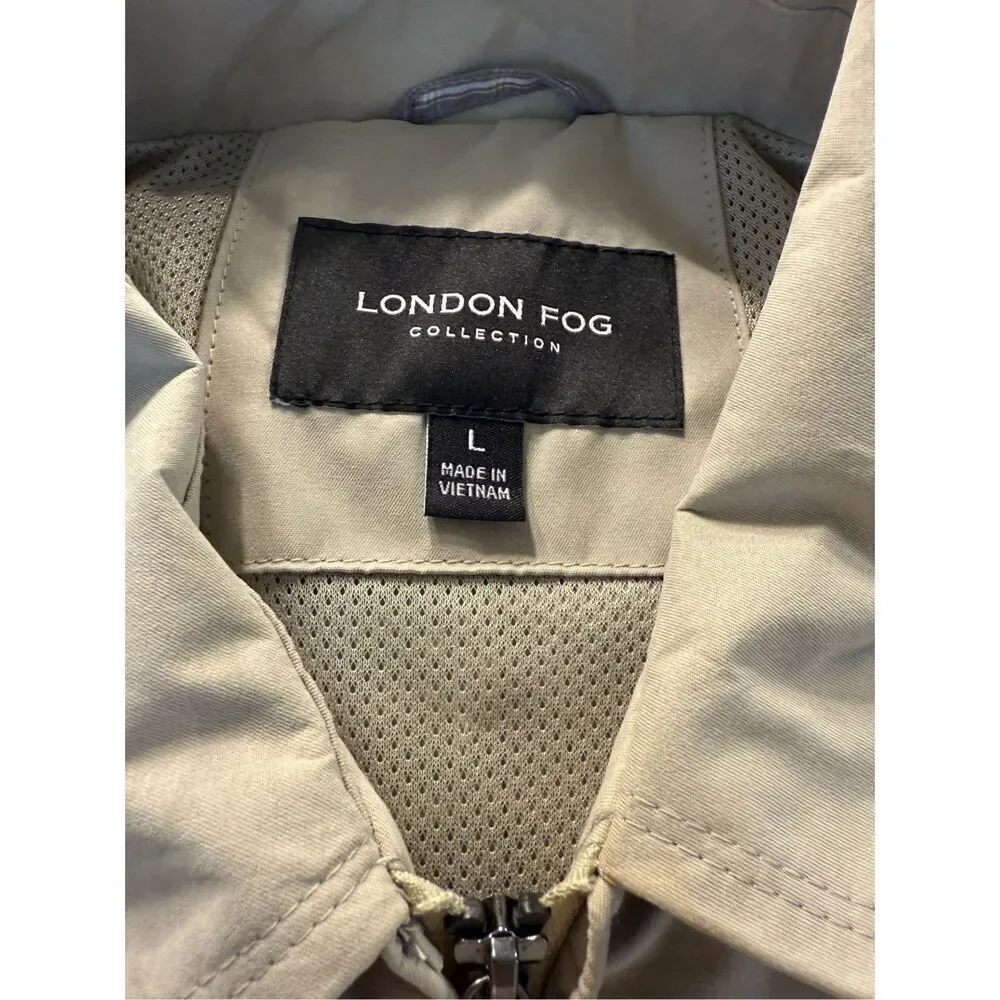 London Fog Retro Classic Khaki Jacket Mesh Lined Men's Size Large L Windbreaker